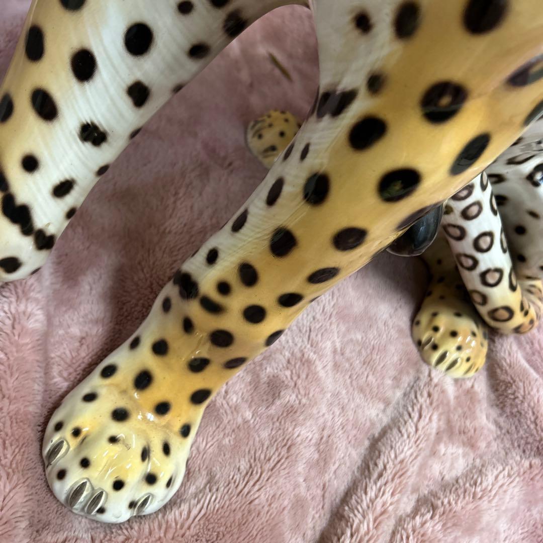 引取限定 ★ Ranzan 陶器 ヒョウ ジャガー 猫化 オブジェ インテリア