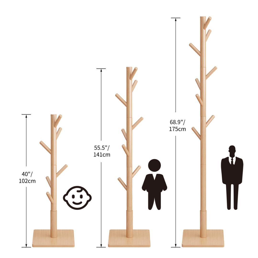 木製ポールハンガーハンガーラック 倒れにくい 落ちにくい 調節可能